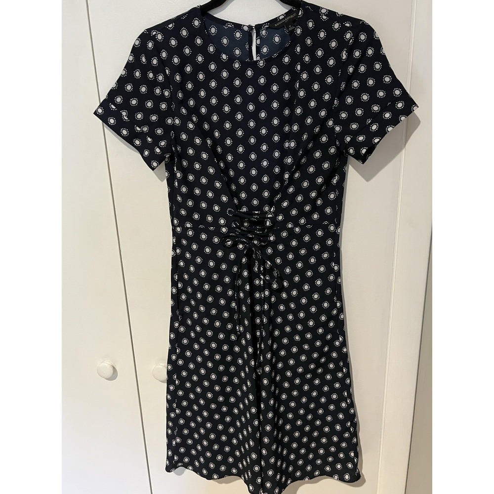 Banana Republic Corset Waist Polka‎ Dot Short Sleeve Fit Flare Dress Sz 0 Navy